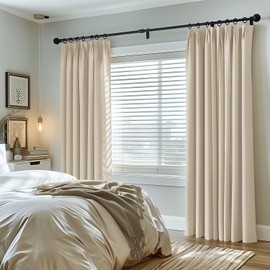 Woaboy Back Tab Cream Beige Curtains 90 Inch Long 2 Panels Set for Living Room Bedroom Pinch Pleated/Rod Pocket Light Blocking Thermal Insulated Room Darkening Black Out Track Curtains/Drapes