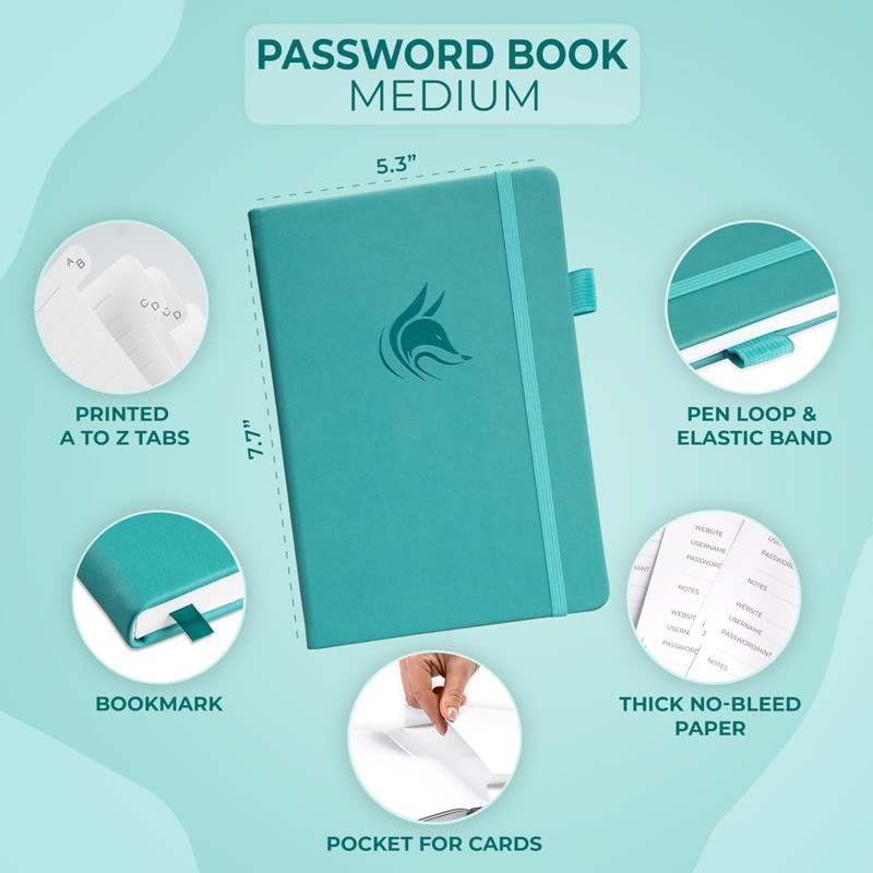 Clever Fox Password Book with Alphabetical tabs. Internet Address Organizer
