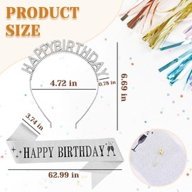 Xiyantiji Happy Birthday Crown and Sash Set for Women Glitter Sliver Birthday Party Accessories Gifts for Friend Sister Bestie Rhinestone Tiara Headband Bday Sash