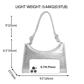 Milisente Women's Clutch Elegant Shoulder Bag Handbag Hobo Evening Bag Crossbody Clutch with Glitter Carry Strap, PU Silver
