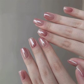 Press on Nails Short, Frech Tip Press on Nails Fake Nails with Nail Glue Reusable Stick On Nails Glue On Nails Kit, 24 Nails