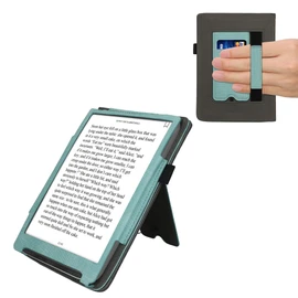 kwmobile Case Compatible with Pocketbook InkPad 4 / Color 3 / Color 2 / Vivlio InkPad 4 / InkPad Color 3 Case - Flip Case with Hand Strap - Faux Leather Cover - Mint Green Dark Grey
