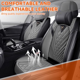 YQYW Car Seat Covers Fit for Volvo S60 2002-2024,2 Seat Comfort Non-Slip Seat Cover Airbag Compatible,Waterproof Leather Seat Covers(Luxury 2 Seats with Pillow,Black Gray)