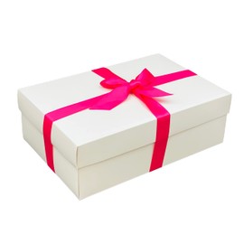 White Gift Box with Lid | Pick Your Ribbon Colour | Large Memory or Hamper Boxes | Flat-Packed Gift Boxes for Presents, Birthday or Baby Gifts | Size 30x20x10cm (Fuchsia Ribbon 34)