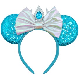 ZHENNAN Mouse Ears Headbands for Women, Glitter Blue Princess Elsa Ears Hairbands, Elsa Costume Themed Events Birthday Party Favors Hair Accessoires