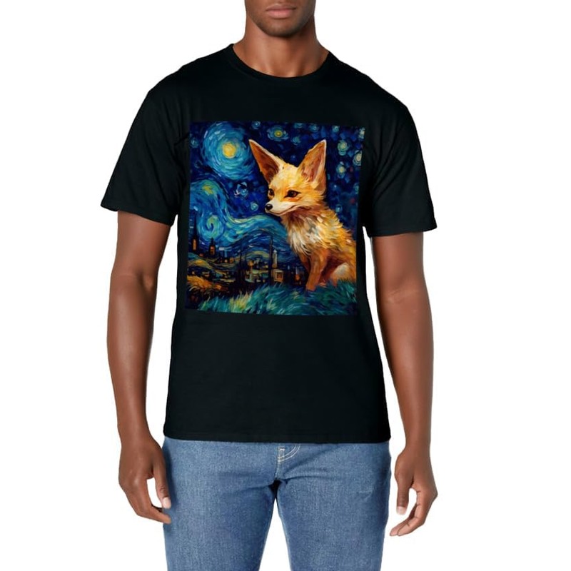 Surreal Starry Night Fennec Fox T-Shirt