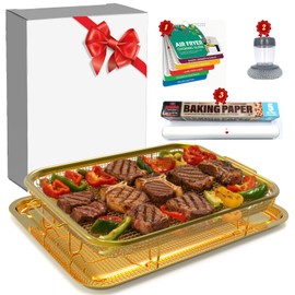 Air fryer Basket,Stainless Steel Oven Air Fryer Pan and Tray,Non-stick Air Fry Basket for Oven,Air Fryer Rack for Cooking Baking and Broiling (Golde, 15"x11"-M)