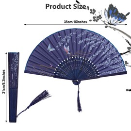 Fumwase 4 Pcs Handheld Folding Fan Small Chinese Silk Fan with Tassel Floral Manual Fan with Bamboo Ribs Accordion Fan Handheld Bulk for Women and Men Music Festival Dance Party Decoration