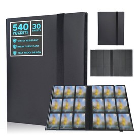 Mindu Trading Card Binder 9 Pocket – 30 Pages Holds 540 Cards, Card Collection Album Folder with Side Loading Pockets, Elastic Strap Closure, Waterproof & Durable Storage