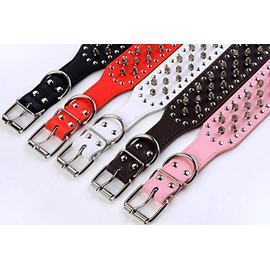 haoyueer Faux Leather Spiked Studded Dog Collar for Medium Large Dogs Pit Bull Mastiff Bully Boxer (L, Pink)