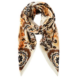 Camilife Women's Girls' Faux Silk Scarf Square Silk Scarf Neckerchief Gentle Hair Scarf Elegant Women's Scarf 90 x 90 cm - Cute Floral Pattern, 03 Floral Pattern - Brown & Light Yellow (90×90cm)