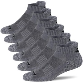 APTYID Men's Cushioned Athletic Running Ankle Socks, Dark Grey, Size 13-15, 6 Pairs