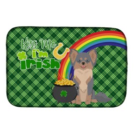 Caroline's Treasures WDK4776DDM Longhaired Blue and Tan Chihuahua St. Patrick's Day Dish Drying Mat Absorbent Dish Drying Mat Pad for Kitchen Counter Dish Drainer Mat for Countertop, 14 x 21", Multico