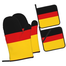 German Flag Print Oven Mitts and Pot Holders Sets,Kitchen of 4,Oven Gloves,Hot Pads,for Chef Cooking Baking