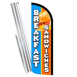 Vista Products Breakfast Sandwiches Premium Windless Feather Banner Flag Kit (Flag, Pole, & Ground Mt)