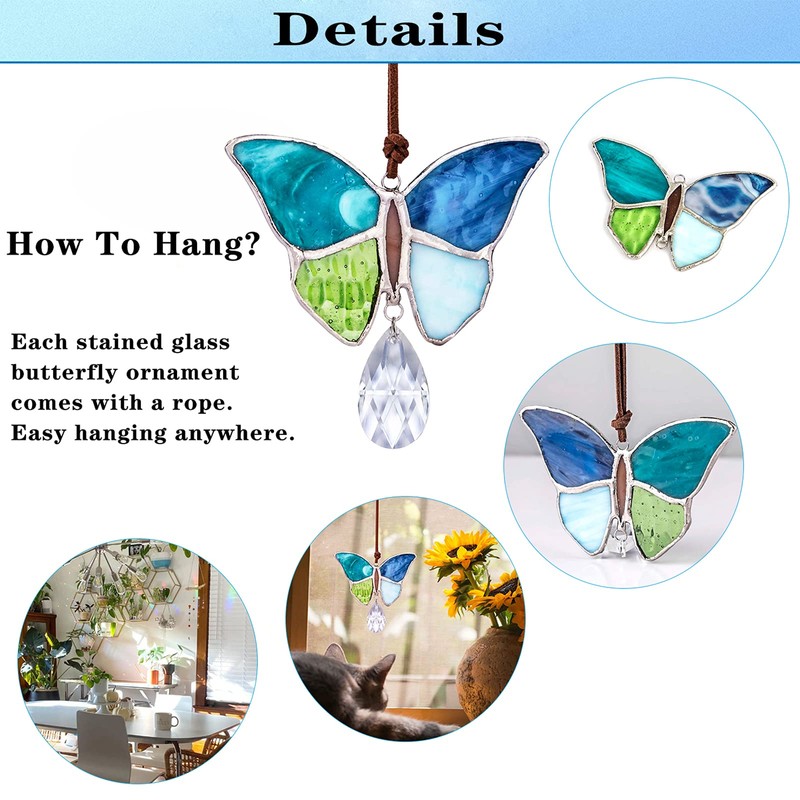 H&D HYALINE & DORA Indoor Butterfly Tiffany Style Stained Glass