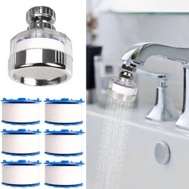 Dexspoeny 7Pcs Sink Water Filter with Filter Elements Set, Universal Sink Faucet Filter 360°Rotating, Sink Faucet Filter Removes Fluoride Hard Water, Tap Water Filter for Home Kitchen Sink