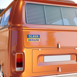 Slava Ukraini or Glory to Ukraine Sticker on Ukraine Flag. Multiple Sizes to Fit a Phone to a Car Bumper Sticker