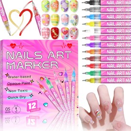 12 Colors Nail Art Marker Pens Set,0.5mm Fine Tip Nail Polish Markers for Christmas Nail Designs, Perfect Romantic Christmas Gifts for Girlfriend Wife Mom(Pink)
