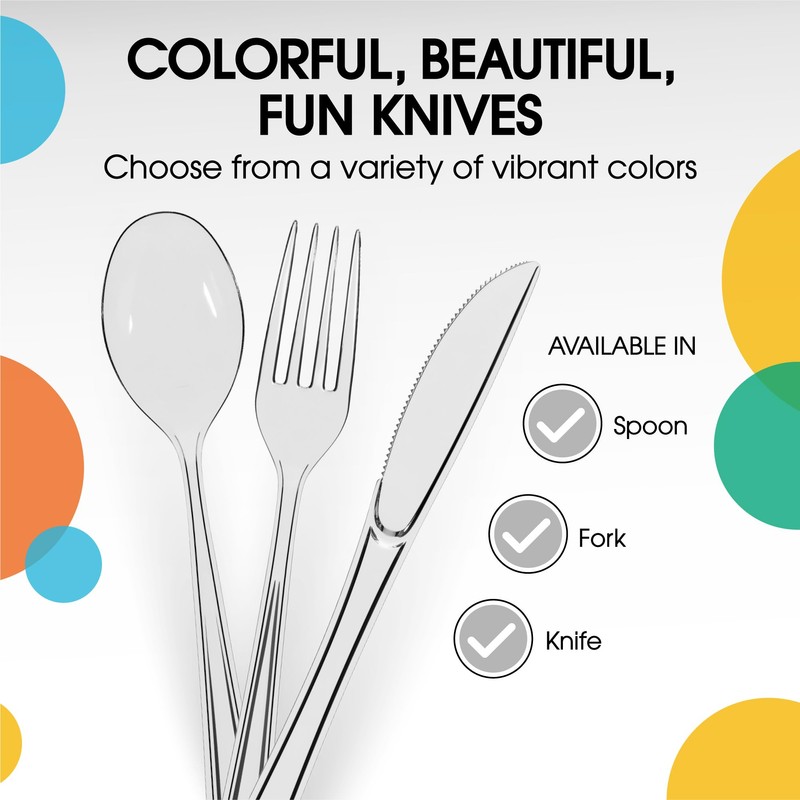 Exquisite Disposable Clear Plastic Knives 50 Pcs - Heavy Duty