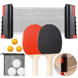 Tischtennis Set - Tischtennis Gesetzt,Instant Tischtennis-Set,Ausziehbares Tischtennisnetz Set mit 1 Einziehbares Netz,2 Tischtennisschläger,3 Tischtennisbälle,1 Tasche,Tischtennis-Set