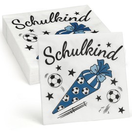 Joxessaien Pack of 32 Napkins, 33 x 33 cm Football Napkins, Blue, Decorative School Boy Napkins, Pastel Napkins for Meetings, School Parties