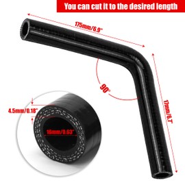 2Pcs Car Heater Hose Tube ID 16mm 5/8" 90 Degree 3ply Elbow Coolant Turbo Pipe (Black)