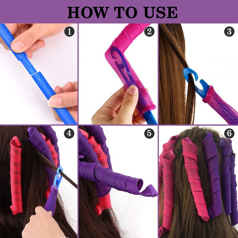 40 rizadores de pelo en espiral sin calor con 6