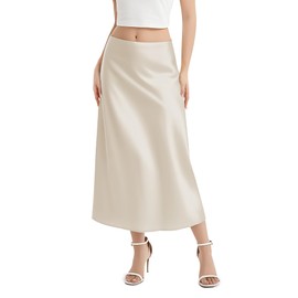 Urban CoCo Women’s Elegant High Waisted Satin Comfy Long Skirt A-Line Casual Skirts with Sheen(S, Champagne)
