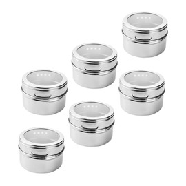 KICHOUSE Modern 6pcs Stainless Steel Spice Tin Magnetic Salt Pepper Jars Home Kitchen Seasoning Pot for Easy Sprinkle