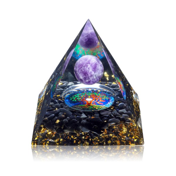 JSDDE Crystal Pyramid Stones Tree of Life Energy Quartz Crystals Positive Energy Generator Protection for Healing Meditation Chakra Balance (Amethyst)