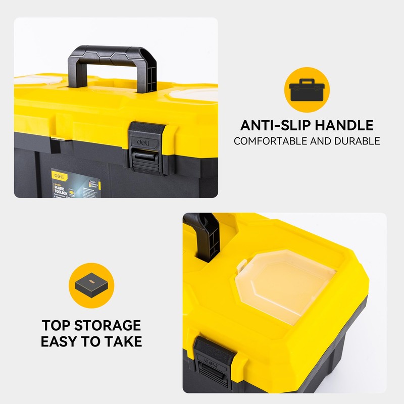 DELI 16-inch Tool Box with Removable Tray, Small Parts Box