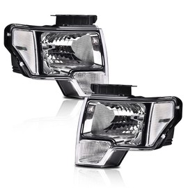 G-PLUS Headlights Assembly, Compatible with 2009-2014 Ford F150 09-14 Headlamp, Driver and Passenger Side, Clear lens Chrome Housing Clear Reflector (Not Fit Led Style，Only Fit Without Led Style)