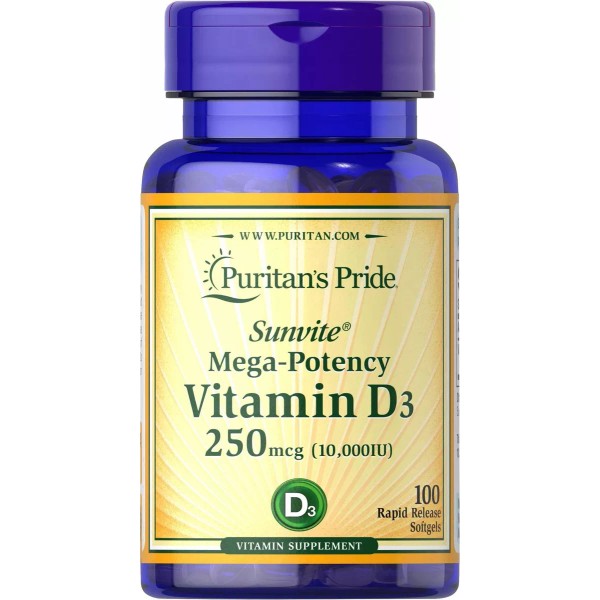 Puritan's Pride Vitamina D3 10,000 Iu 100 Capsulas 3 Meses Premium Eg D01 Sabor Sin sabor