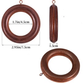 20 Pack Handmade Wooden Drapery Curtain Rod Rings 3 Inch Outer Diameter Retro Brown Farmhouse Beech Wood Vintage Look,1.8 Inch Interior Diameter for 1-1.5 Inch Curtain Rod Pole