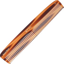 KYVU T1 Handmade Cellulose Acetate Comb, 20.3 cm, Dual Tooth (Fine/Coarse), Tortoiseshell Colour, Hair Styling for Men & Women