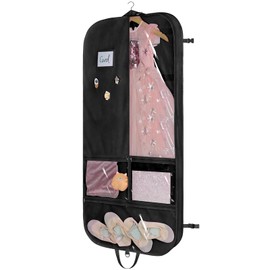 Kntiwiwo Costume Garment Bags for Dancers, 50 Inch Dance Competition Costume Bag, 3 Medium Clear Zipper Pockets and 2 Back Zippered Pockets with 1 xPendant, 3 x Badge - Black
