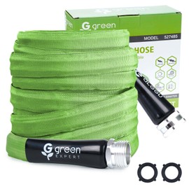 Green Expert Garden Hose FLat Style for Super Portable Usage with 3/4" GHT Metal Adapters Easy to Install for Water Transport and Drainage Lightweight Discharge Pipe Kit, 25-Foot