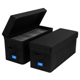 BOATISLE CD Case Holder with Handles and Lid – CD Storage Box with External Label Slots, Easy-to-Move Organizer Case for Efficient Media Storage,2Pack-Black