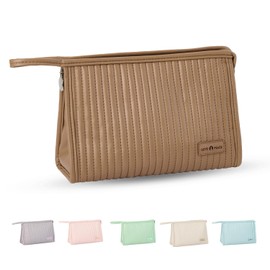 GMELOV Small Compact Large Capacity Makeup Bag Cute Aesthetic Cosmetic Bags for Travel Essentials Organizer Waterproof Soft Leather Makeup Bag Zipper Pouch Portable Toiletry Bag for Women