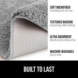 Gorilla Grip Premium Luxury Bath Rug, Absorbent, Soft, Thick Shag, Bathroom Mat Rugs, Machine Wash, Microfiber Dries Quickly, Mats for Bath Room, Shower, Bathtub and Spa Floors, 24x17, Gray
