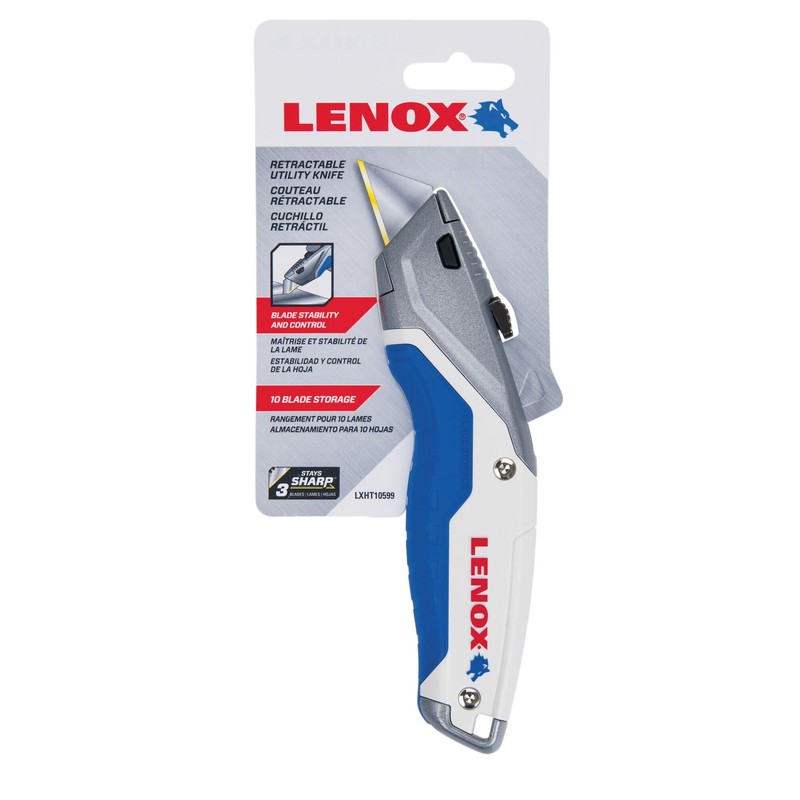 LENOX Utility Knife with 3 Bi-Metal Blades, Retractable, Foldable and
