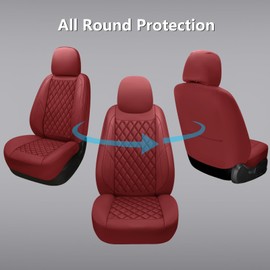 GEEYONTEK Premium Leather Car Seat Covers Front Pair,Universal Fit for Cars,Trucks&SUVs,Waterproof Car Seat Cushion,Full Coverage Car Seat Protector with 2 Seats,Wine Red