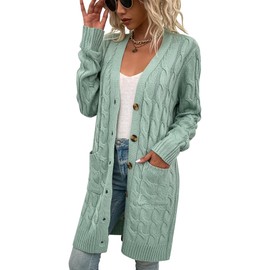 disi Womens Cardigan Long Sleeve Cable Knit Sweater Open Front Loose Outwear with Pocket