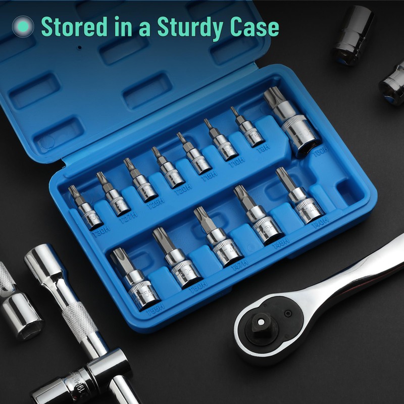 Bates- Torx Bit Socket Set, 13 pcs, TT8-TT60, 1/4" 3/8"