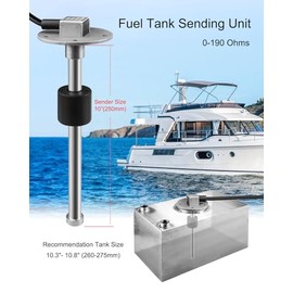 HZSIFU Fuel Level Sending Unit 0-190 ohms 10"(250mm) for Marine Boat Truck Car, Fuel Water Level Gauge Sensor Stainless Steel Fuel Gas Sender 5 Hole