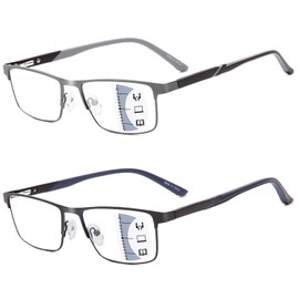 EVANLCAP Premium 2 Pack Multifocus Progressive Reading Glasses Men, Blue Light Blocking Multifocal Readers No Line Bifocal Glasses Spring Hinge (Workspace for Near Range, 1.0x)