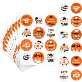 SKJIAYEE 10 Pack Graduation Stickers Class of 2025, 120 Pcs Orange Round Label Congrats Graduate Stickers for Graduation Party Decorations Favors Supplies, 2025 Grad Graduate Party Signs