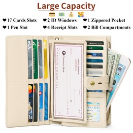 SENDEFN Women's Wallet Large Capacity RFID Blocking Leather Wallets Credit Cards Organizer with Checkbook Holder