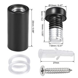 TA-VIGOR 8 Pack 1/2 Dia x 1-5/16"(12x33mm) Black Stainless Steel Sign Standoff Screws, Wall Mounted Fixings for Acrylic, Glass or Wooden Panels, Sign Holders with Screws and Rubber Spacers